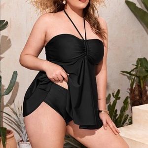 BRAND NEW Black Drawstring Halter Tankini Bikini